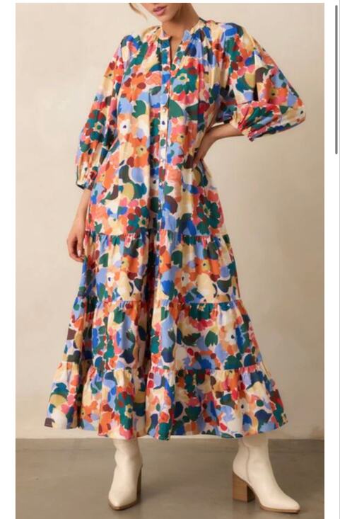 Prosperina Dresses & Skirts - PROSPERINA ADELAIDE ORANGE MULTI FLORAL PRINT COTTON MAXI DRESS